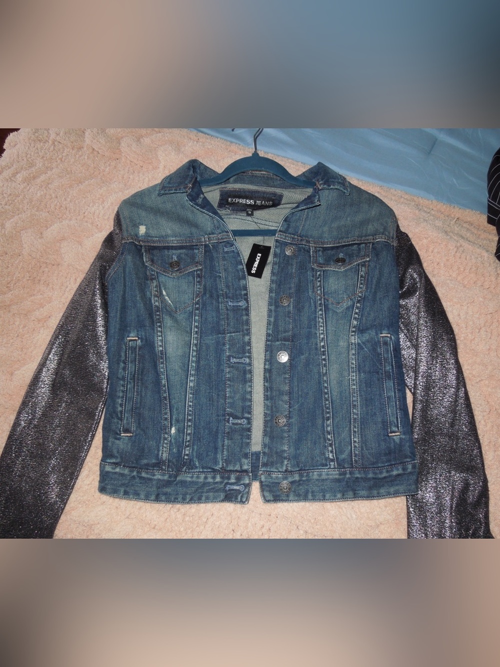 Express Denim Jacket with Metallic Black Sleeves
